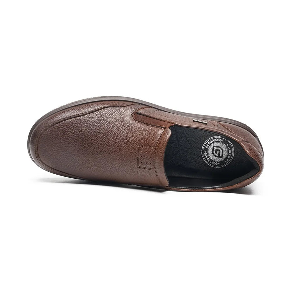 Top view of the G-Comfort A-951 tan slip-on, showing the rounded toe and elasticated panels.