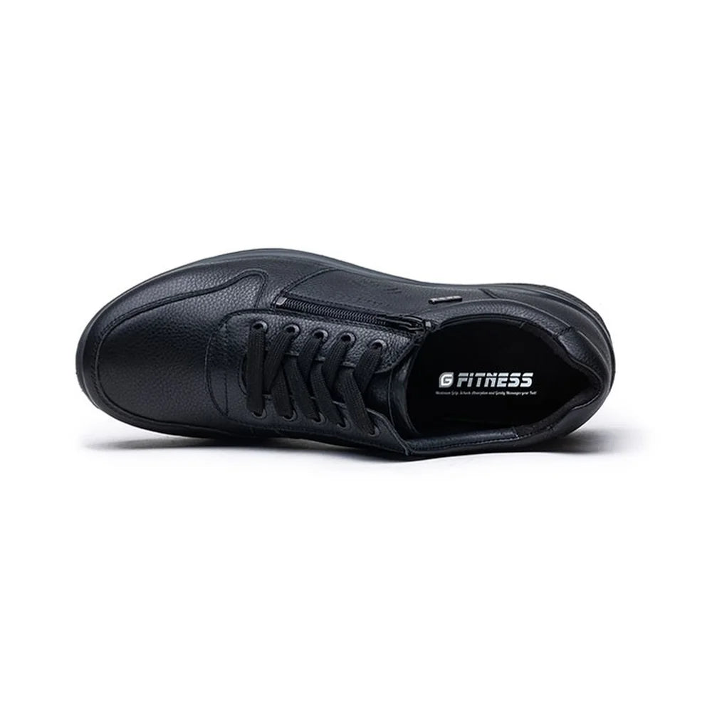 Top view of the G-Comfort R-1282 black trainer, showing the laces and removable footbed.