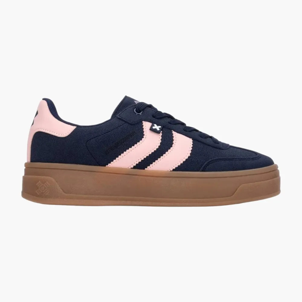 Xti Vegan Suede Platform Trainers, Navy with Pink Trim