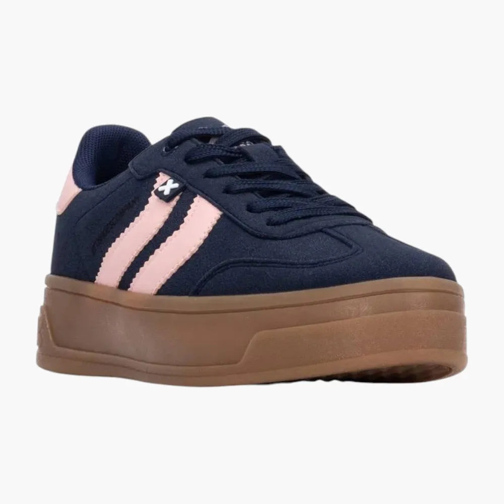 Xti Vegan Suede Platform Trainers, Navy with Pink Trim