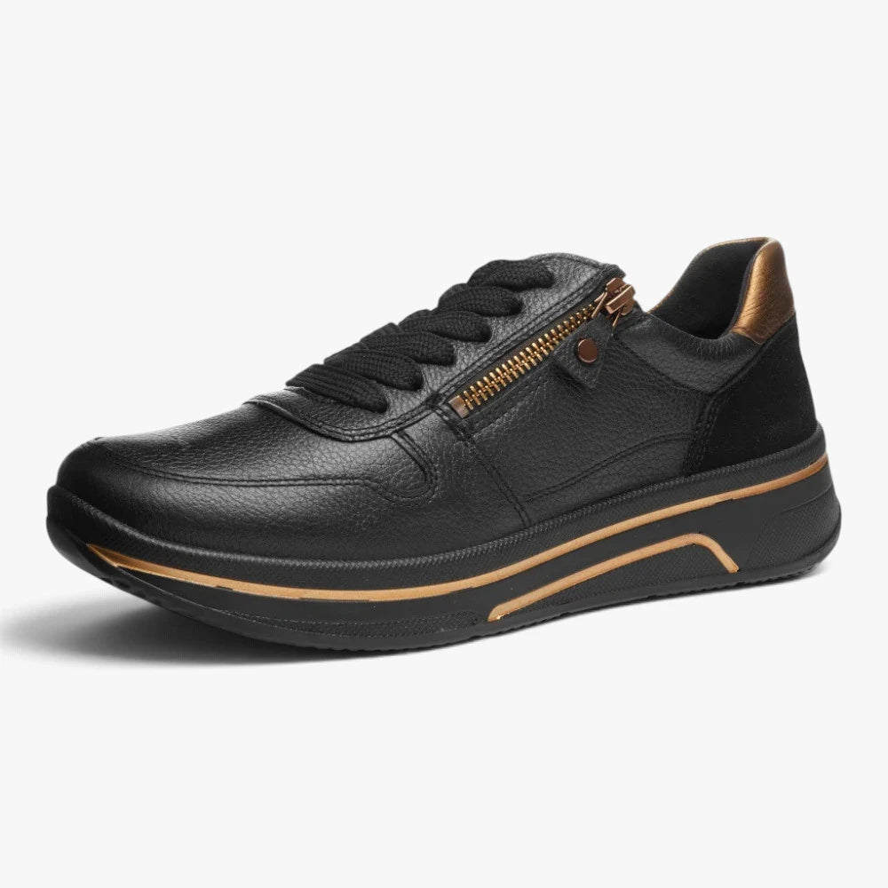 Ara Sapporo Black Bronze Wide Fit Trainer with Zip