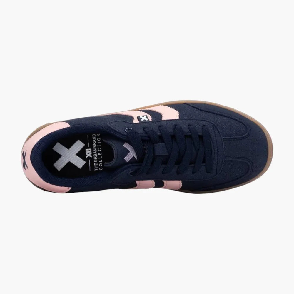 Xti Vegan Suede Platform Trainers, Navy with Pink Trim