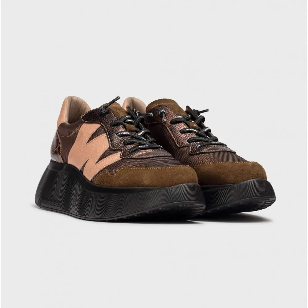 Wonders Roma 31 Cognac & Blush Leather Platform Sneakers