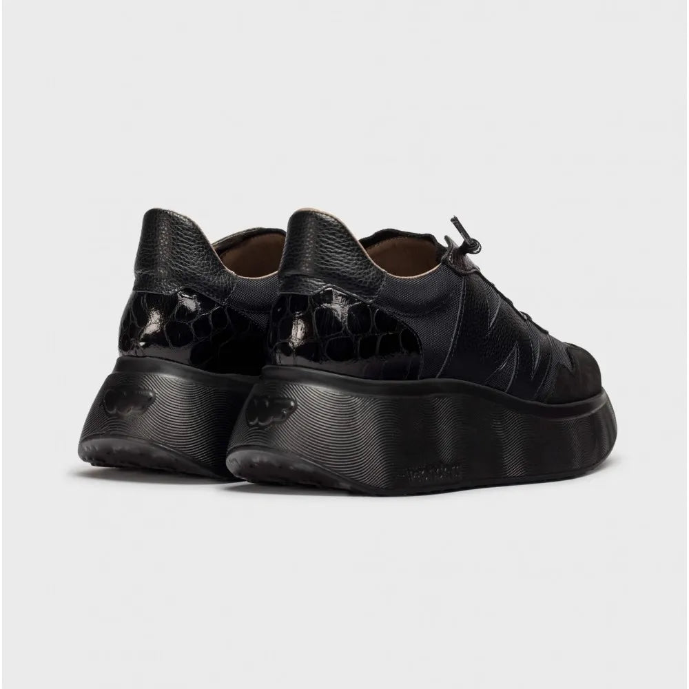 Wonders Roma 31 Black Leather & Textile Platform Sneakers