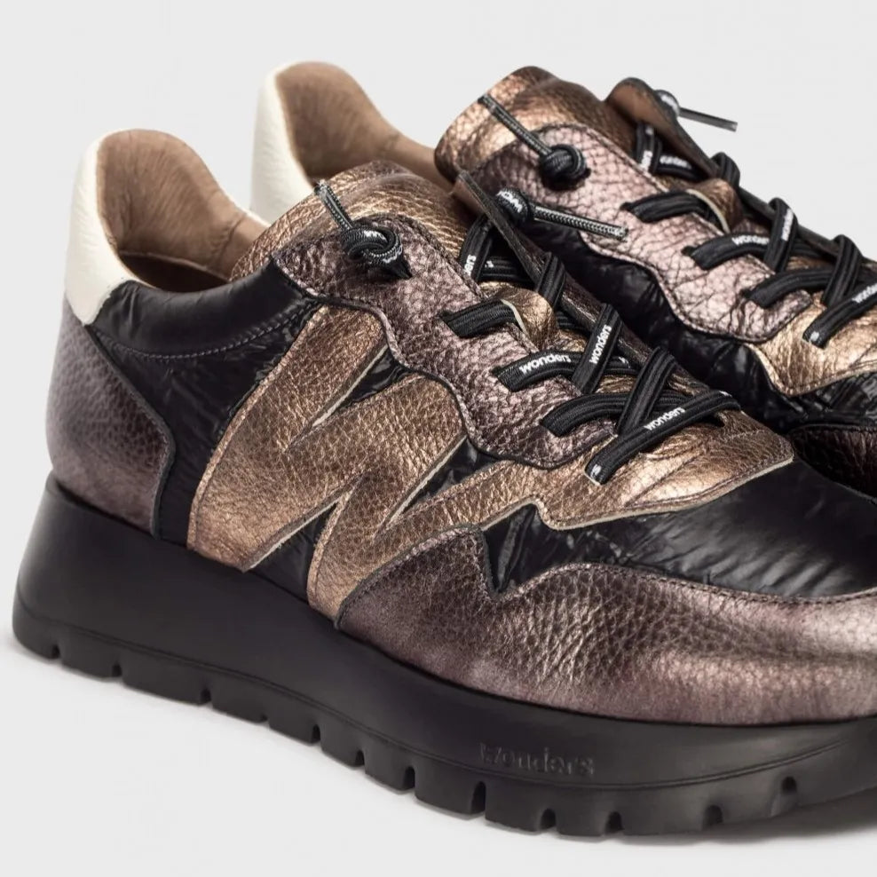 Wonders ODISEI 91 Black/Gold Leather Sneakers, WondersFly™ - Leavys Shoes