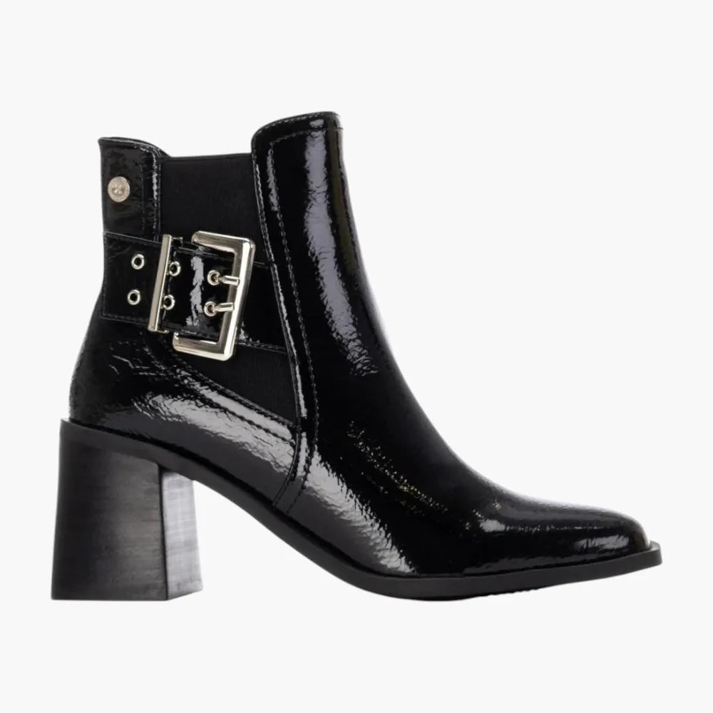Xti Black Block Heel Ankle Boots with Buckle Detail