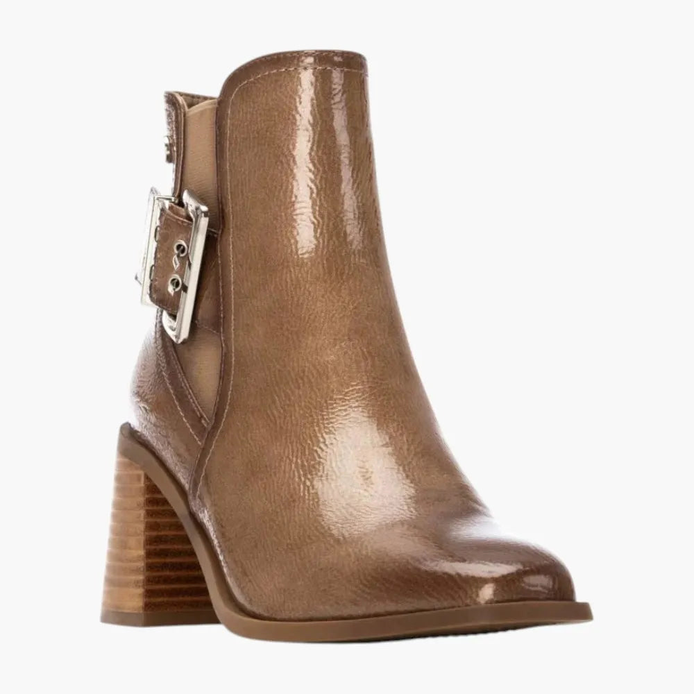 Xti Beige Block Heel Ankle Boots with Buckle Detail