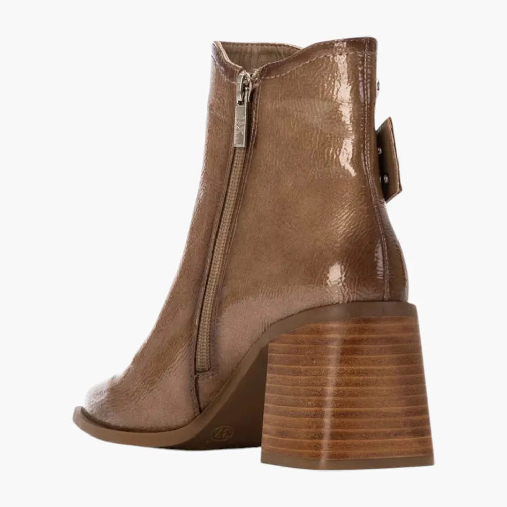 Xti Beige Block Heel Ankle Boots with Buckle Detail