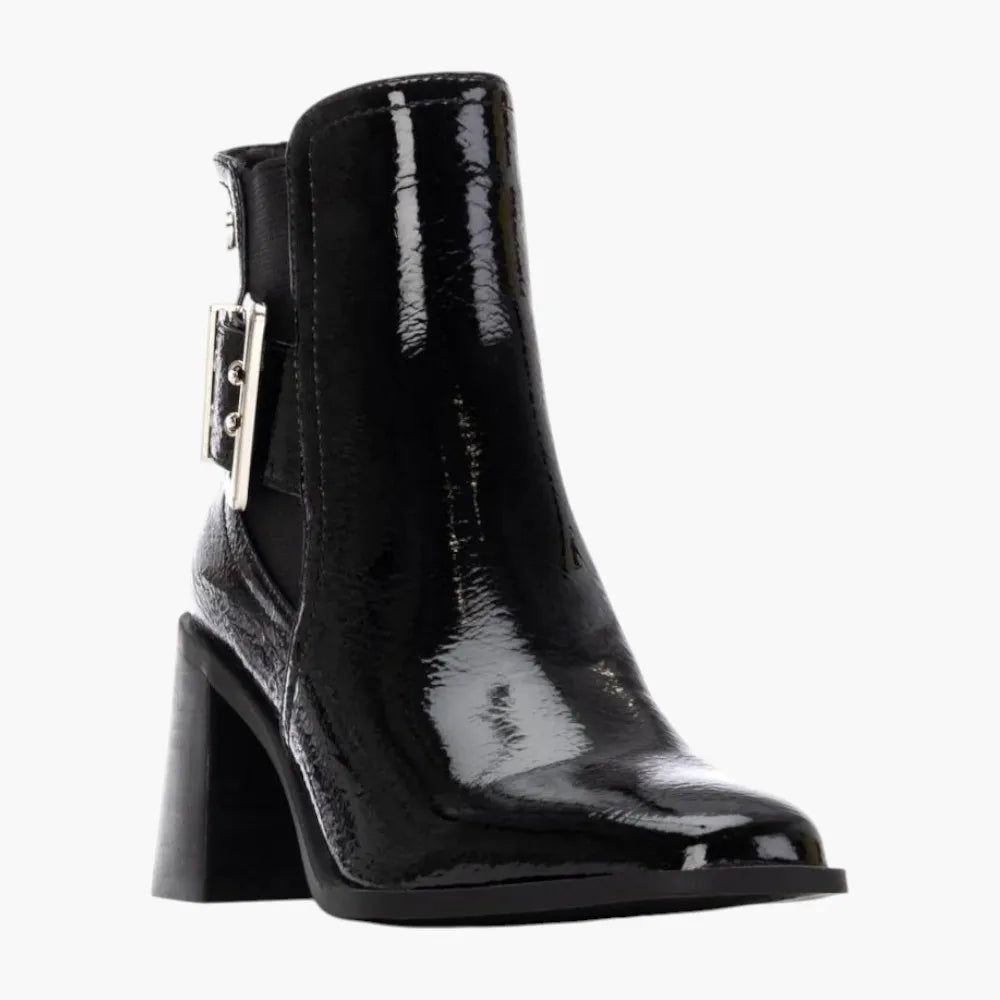 Xti Black Block Heel Ankle Boots with Buckle Detail - Leavys Shoes