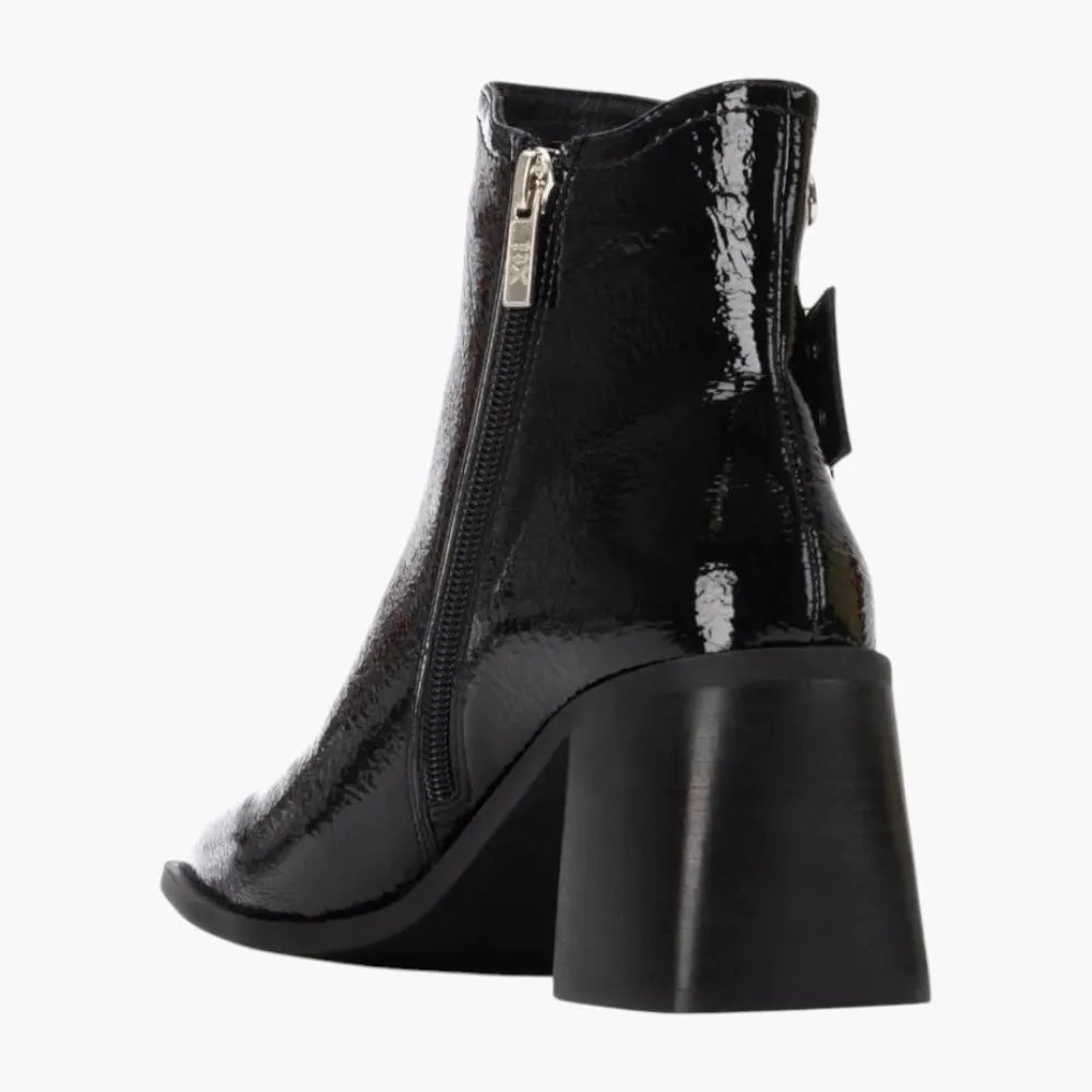 Xti Black Block Heel Ankle Boots with Buckle Detail - Leavys Shoes