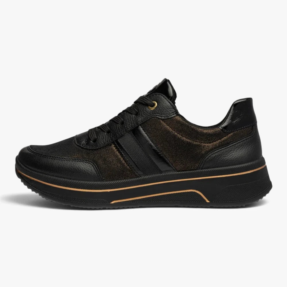 Ara Sapporo Black Bronze Wide Fit Trainer with Zip