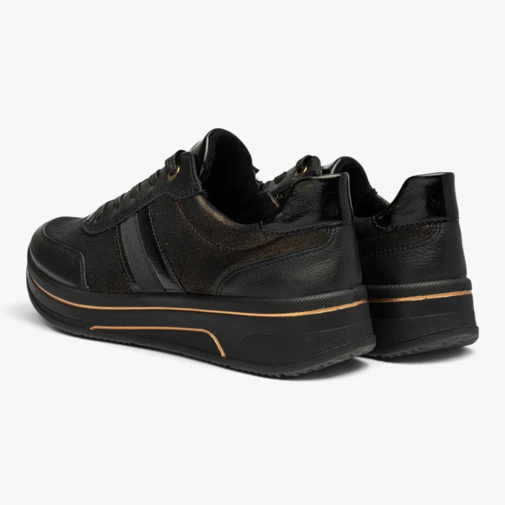 Ara Sapporo Black Bronze Wide Fit Trainer with Zip