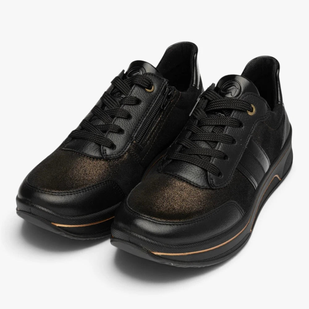 Ara Sapporo Black Bronze Wide Fit Trainer with Zip
