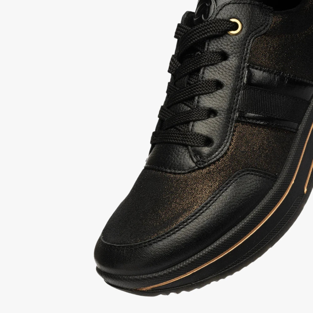 Ara Sapporo Black Bronze Wide Fit Trainer with Zip