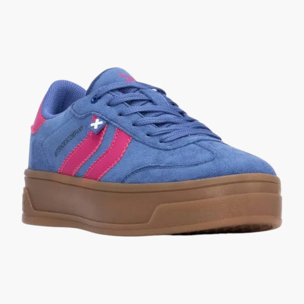 Xti Vegan Suede Platform Trainers, Azul with Pink Trim - Leavys Shoes