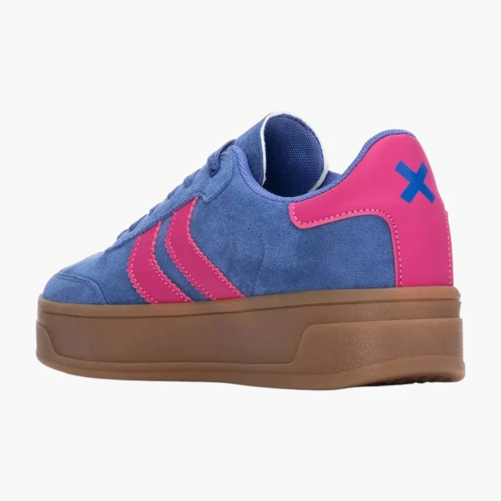 Xti Vegan Suede Platform Trainers, Azul with Pink Trim - Leavys Shoes