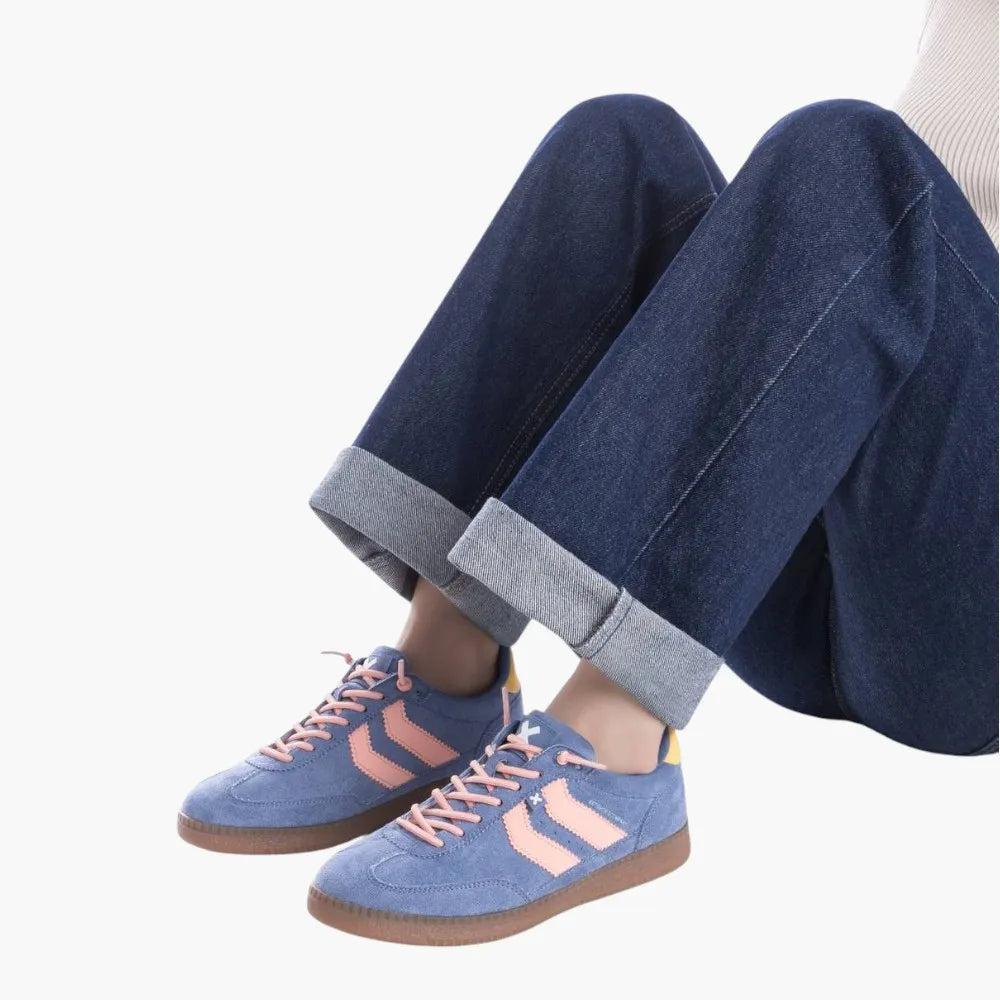 Xti Vegan Faux Suede Trainers, Jeans Blue with Bungee Laces - Leavys Shoes