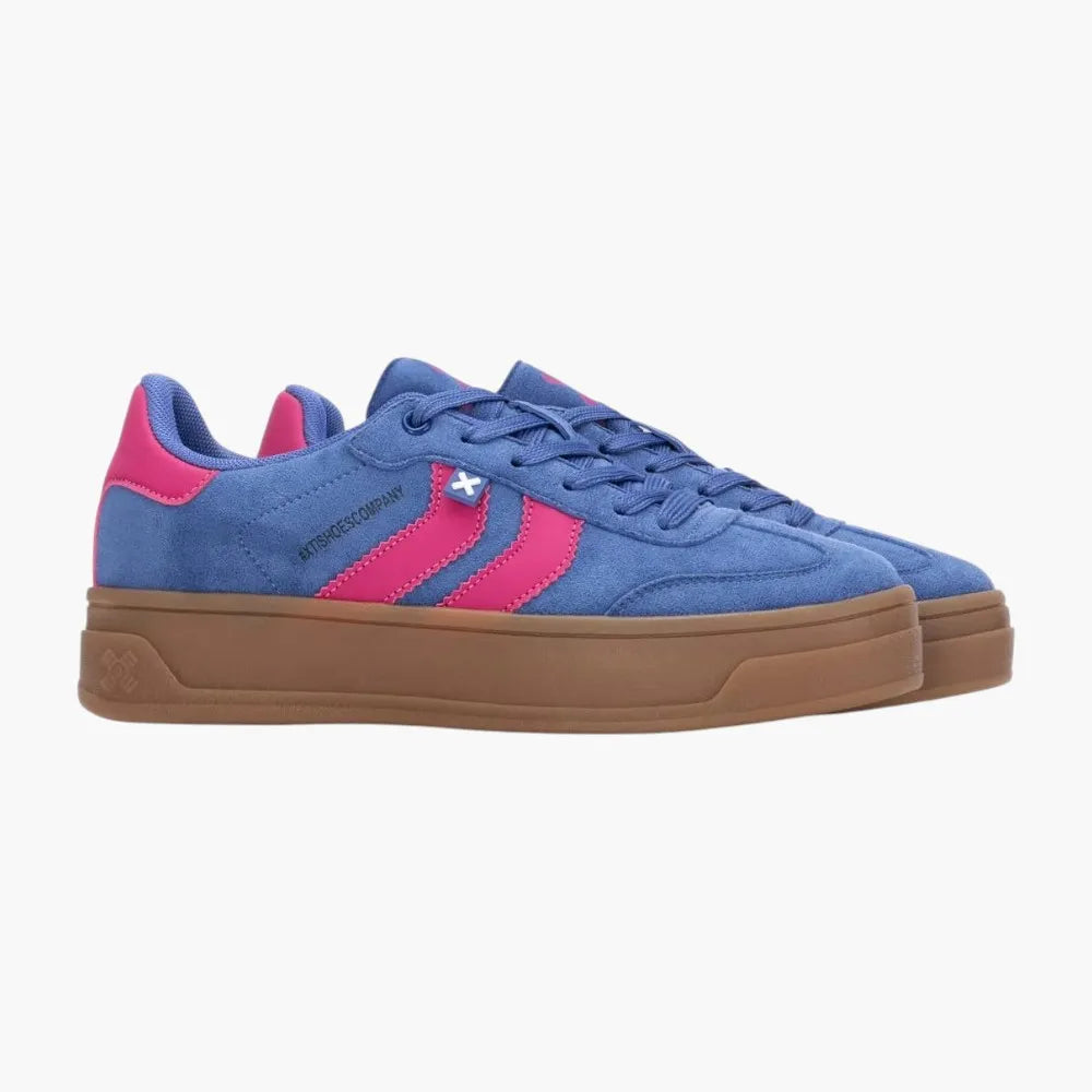 Xti Vegan Suede Platform Trainers, Azul with Pink Trim - Leavys Shoes