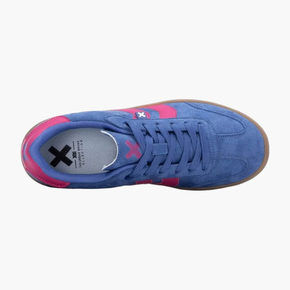 Xti Vegan Suede Platform Trainers, Azul with Pink Trim - Leavys Shoes