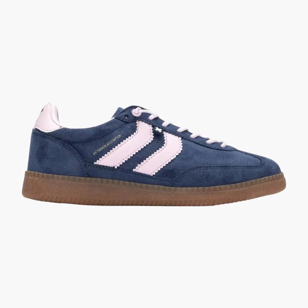 Xti Vegan Faux Suede Trainers, Navy with Pink Trim