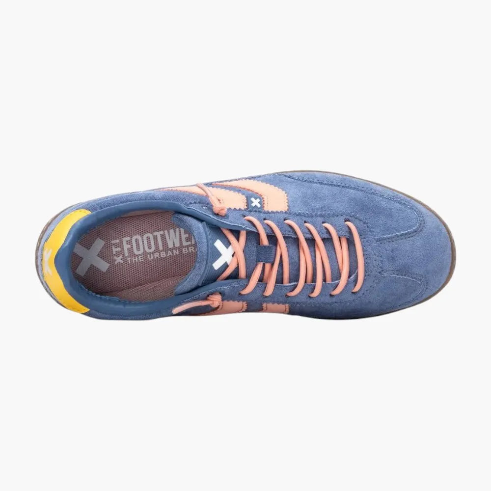 Xti Vegan Faux Suede Trainers, Jeans Blue with Bungee Laces - Leavys Shoes