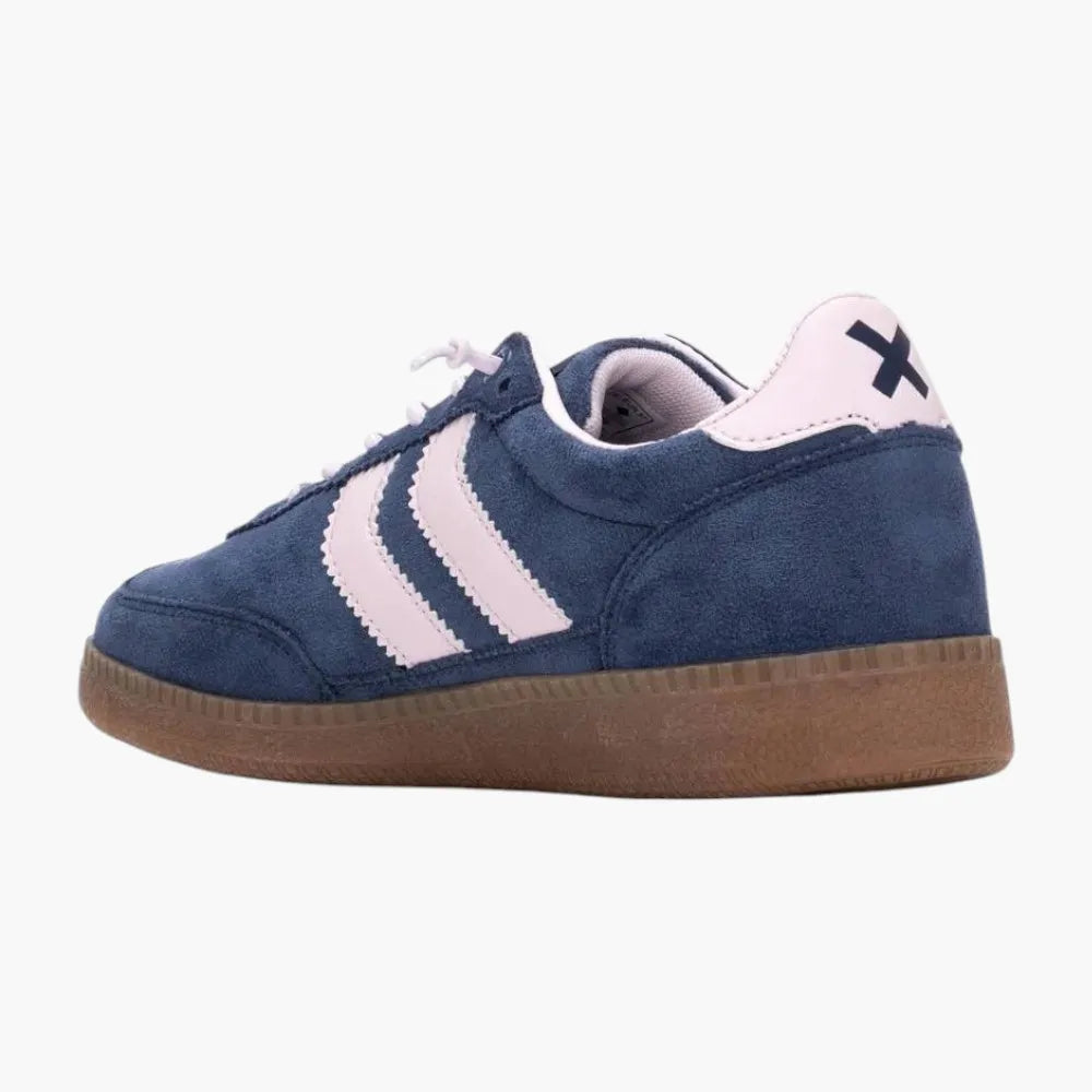 Xti Vegan Faux Suede Trainers, Navy with Pink Trim - Leavys Shoes