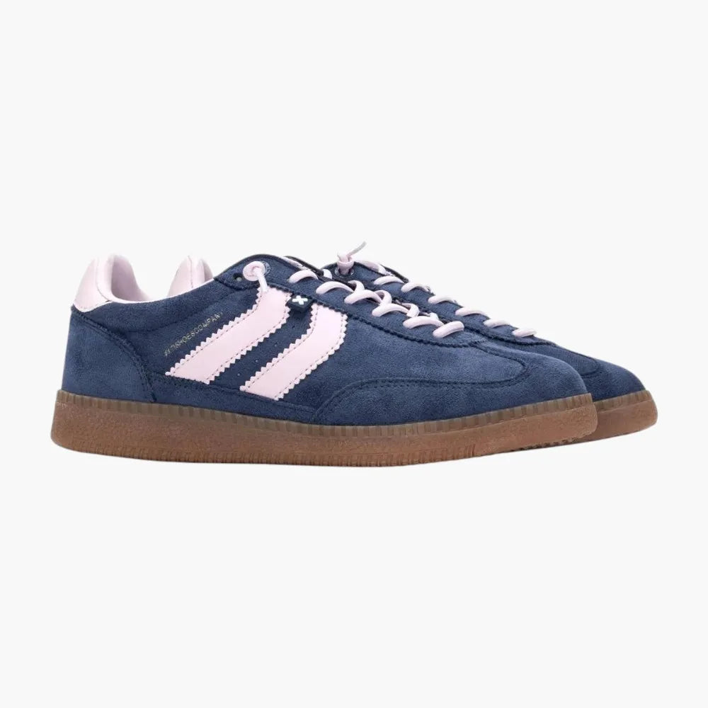 Xti Vegan Faux Suede Trainers, Navy with Pink Trim