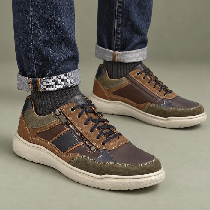 Male model wearing socks and Josef Seibel Baxter 06 in Multicolour, square studio footwear view