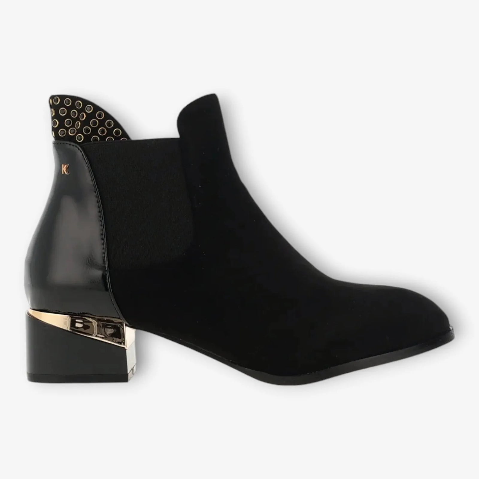 Kate Appleby Alice Black Ankle Boots with Gold Detailing and Block Hee Leavys Shoes