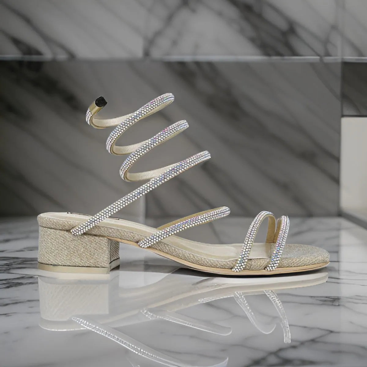 Menbur Gold Sandal with Spiral Diamante Strap - Leavys Shoes