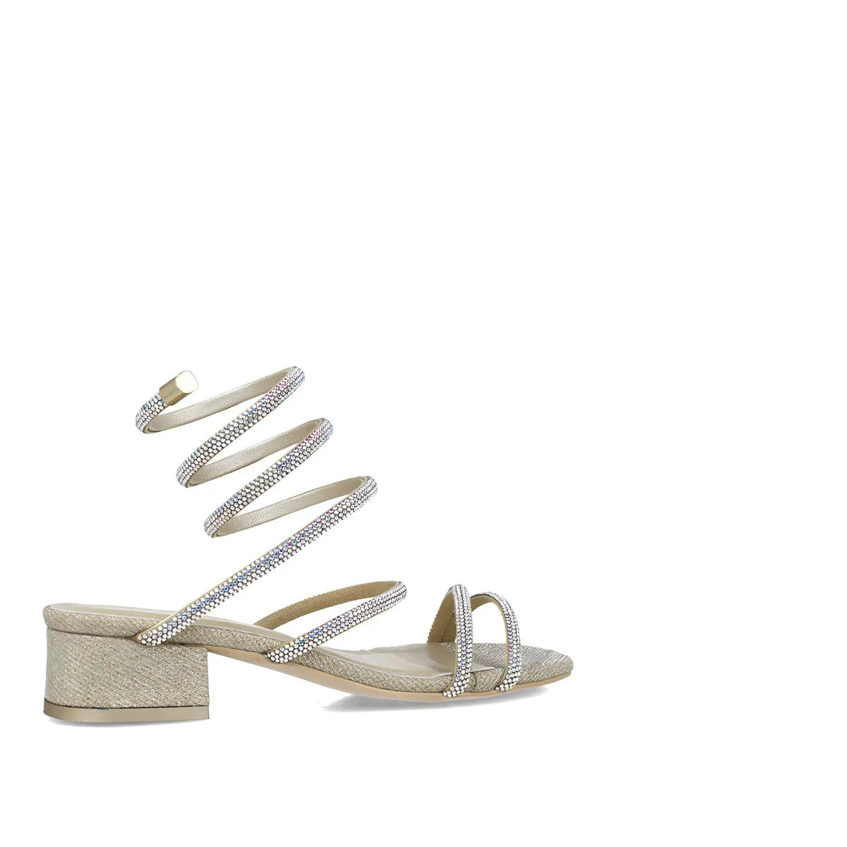 Menbur Gold Sandal with Spiral Diamante Strap - Leavys Shoes