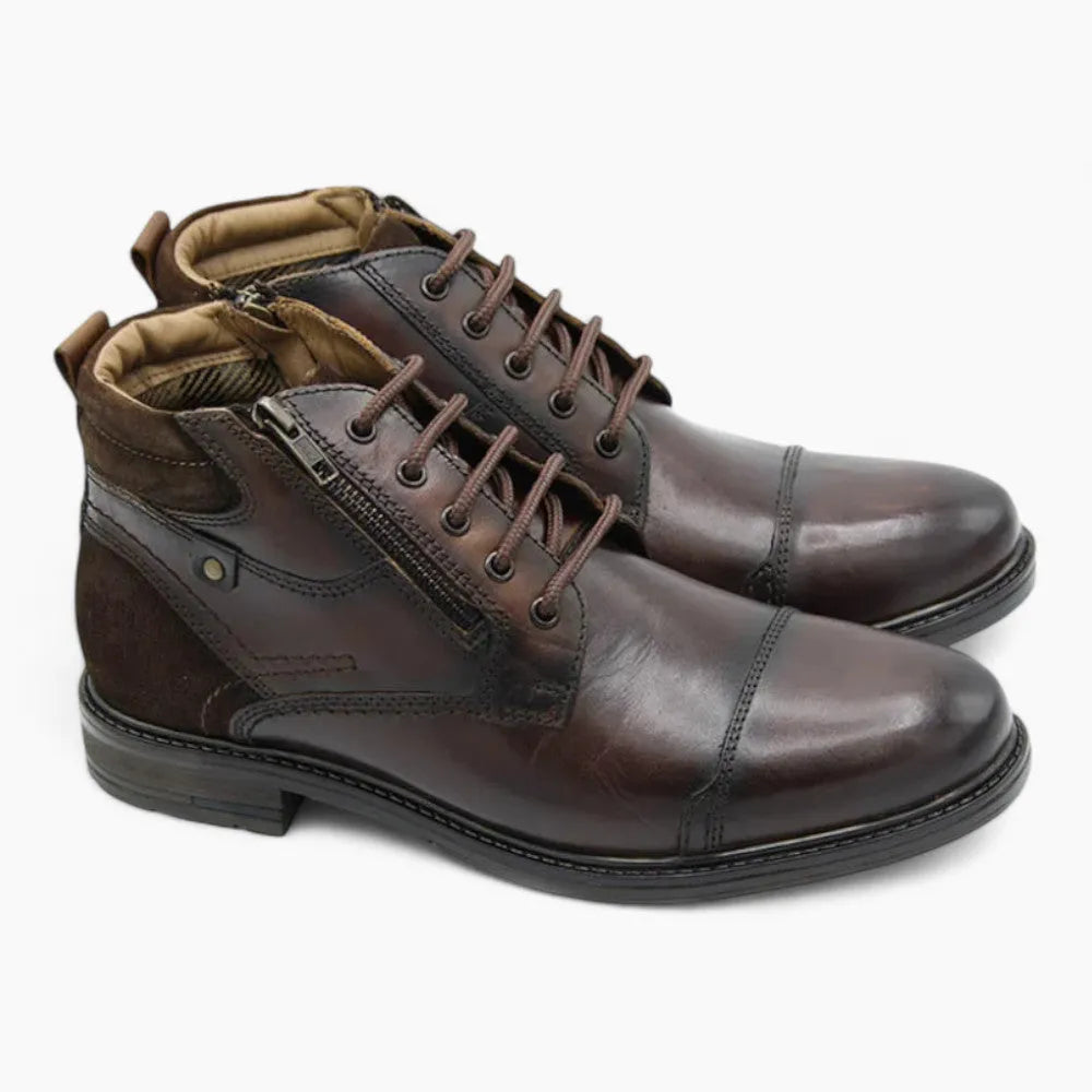 Dubarry Swatch Men&#39;s Brown Leather Lace-Up Boots – High-Quality Materials &amp; Side Zip - Leavys Shoes