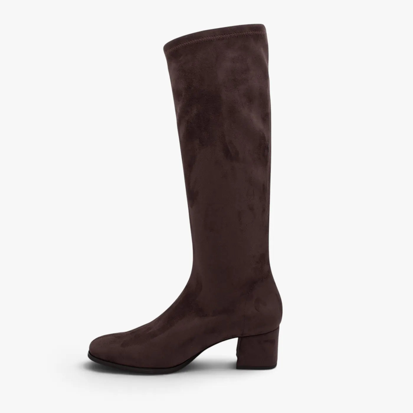 Miss Elastic Dark Brown Suede-Effect Stretch Knee-High Boots - opposite side profile