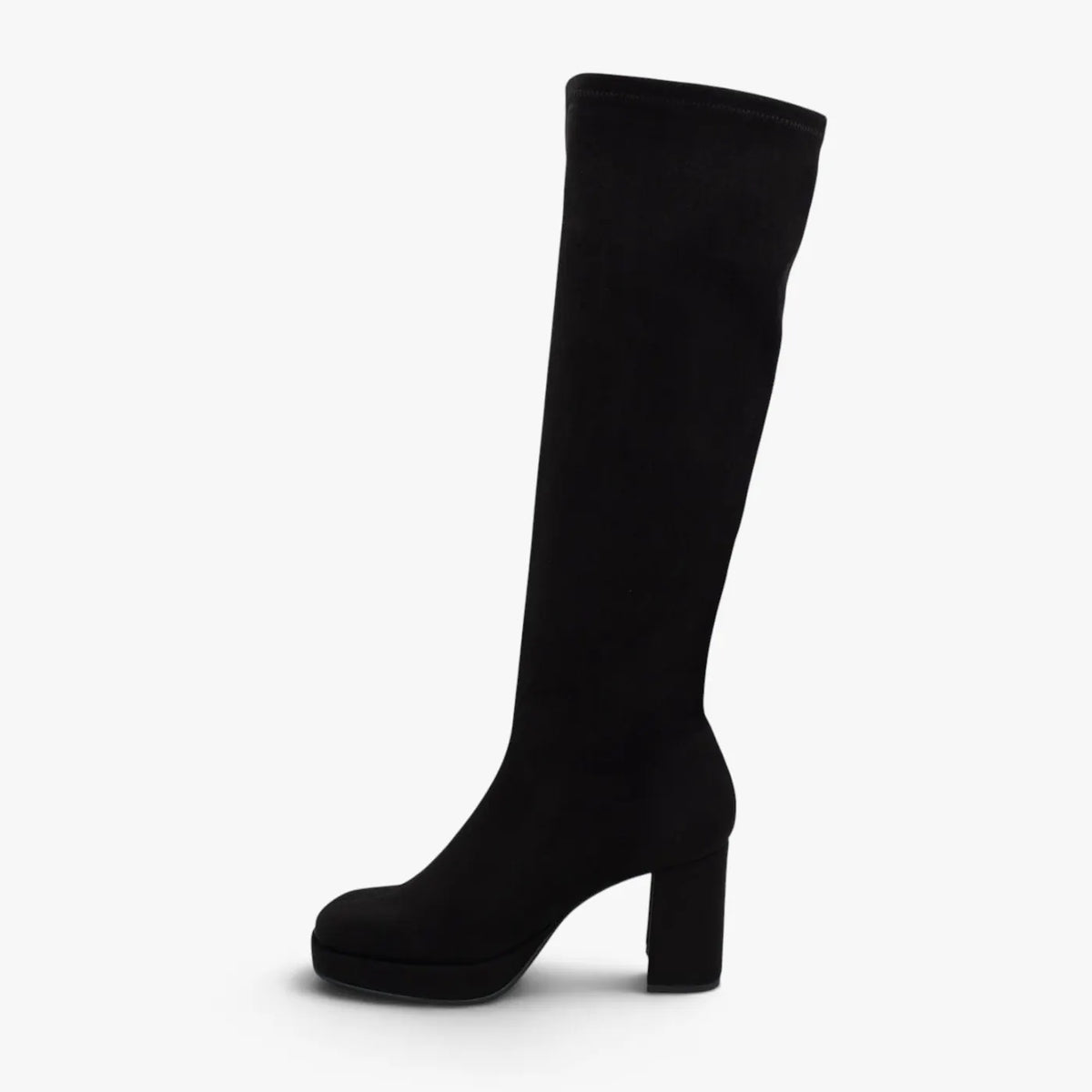 Miss Elastic Black Platform Stretch Knee-High Boots - opposite side profile