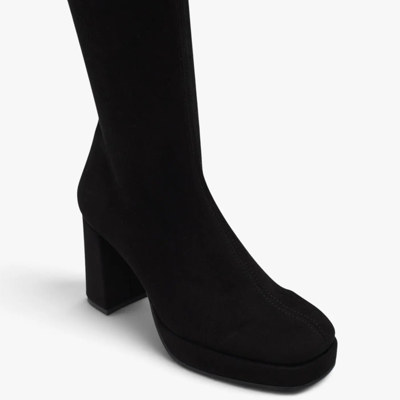 Miss Elastic Black Platform Stretch Knee-High Boots - toe and platform detail