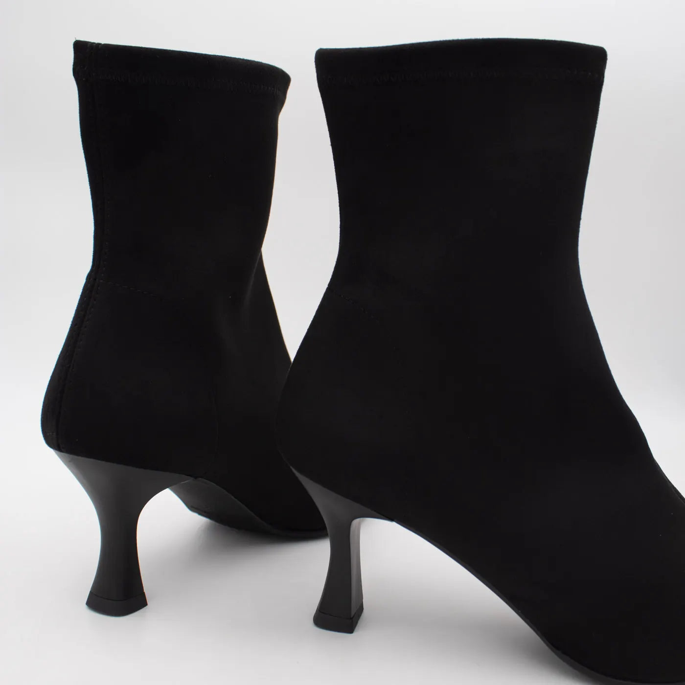 Miss Elastic Black Suede-Effect Stretch Ankle Boots - rear view of the pair