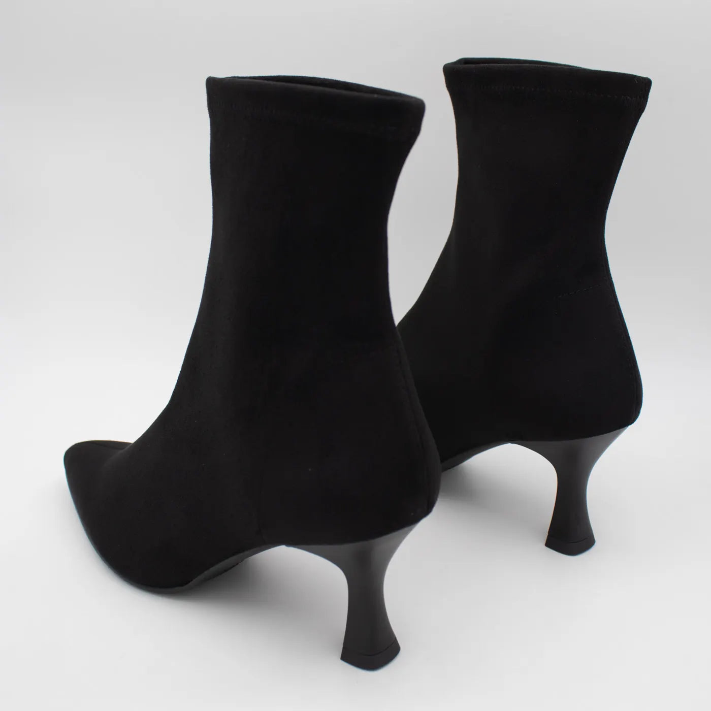 Miss Elastic Black Suede-Effect Stretch Ankle Boots - side and heel view