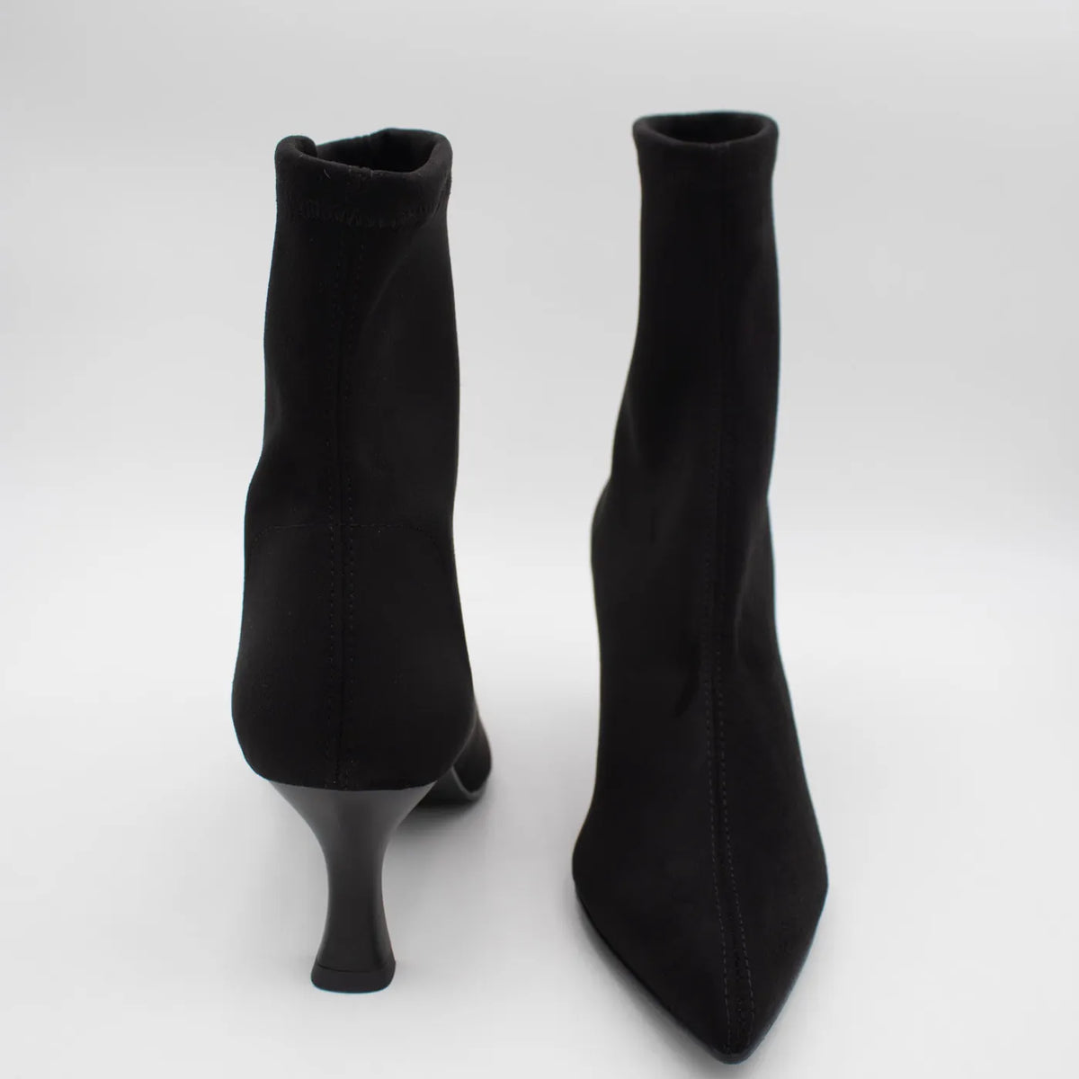 Miss Elastic Black Suede-Effect Stretch Ankle Boots - front and rear view