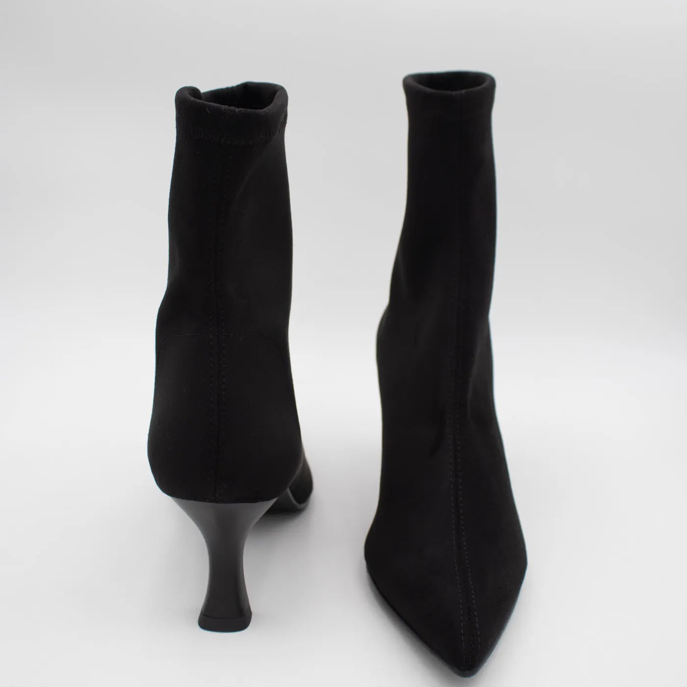 Miss Elastic Black Suede-Effect Stretch Ankle Boots - front and rear view