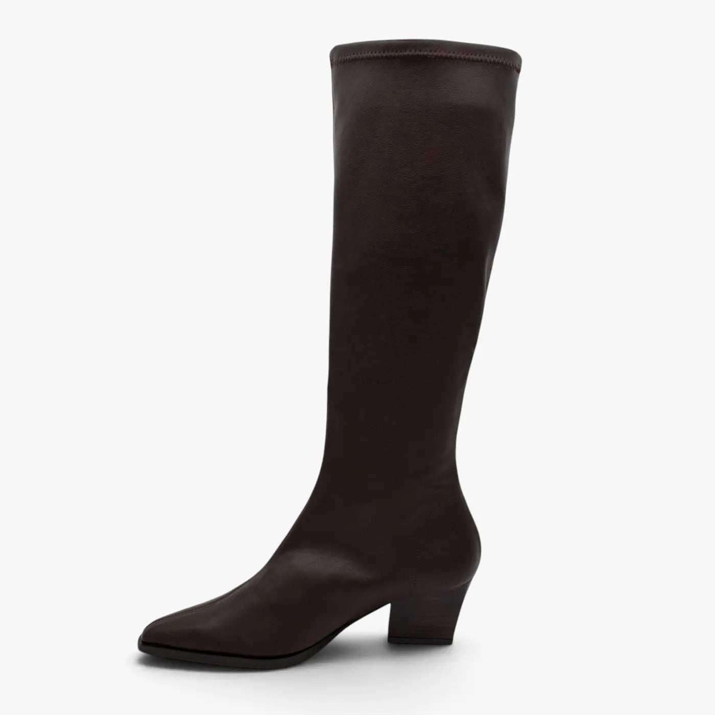 Miss Elastic Dark Brown Leather-Look Stretch Knee-High Boots - opposite side profile