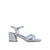     Front view of Menbur silver low block heel sandal.