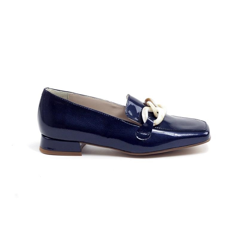JS Elegance Moccasin in Navy Metal Patent Leather