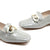  Chic Jose Saenz pearl patent leather loafers with unique chain detail.