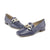  Elegant Jose Saenz navy nappa leather moccasin with chain detail.