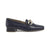  Elegant Jose Saenz navy nappa leather moccasin with chain detail.