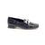 Chic JS Elegance Black Nappa Leather Moccasin with eye-catching chain detail.