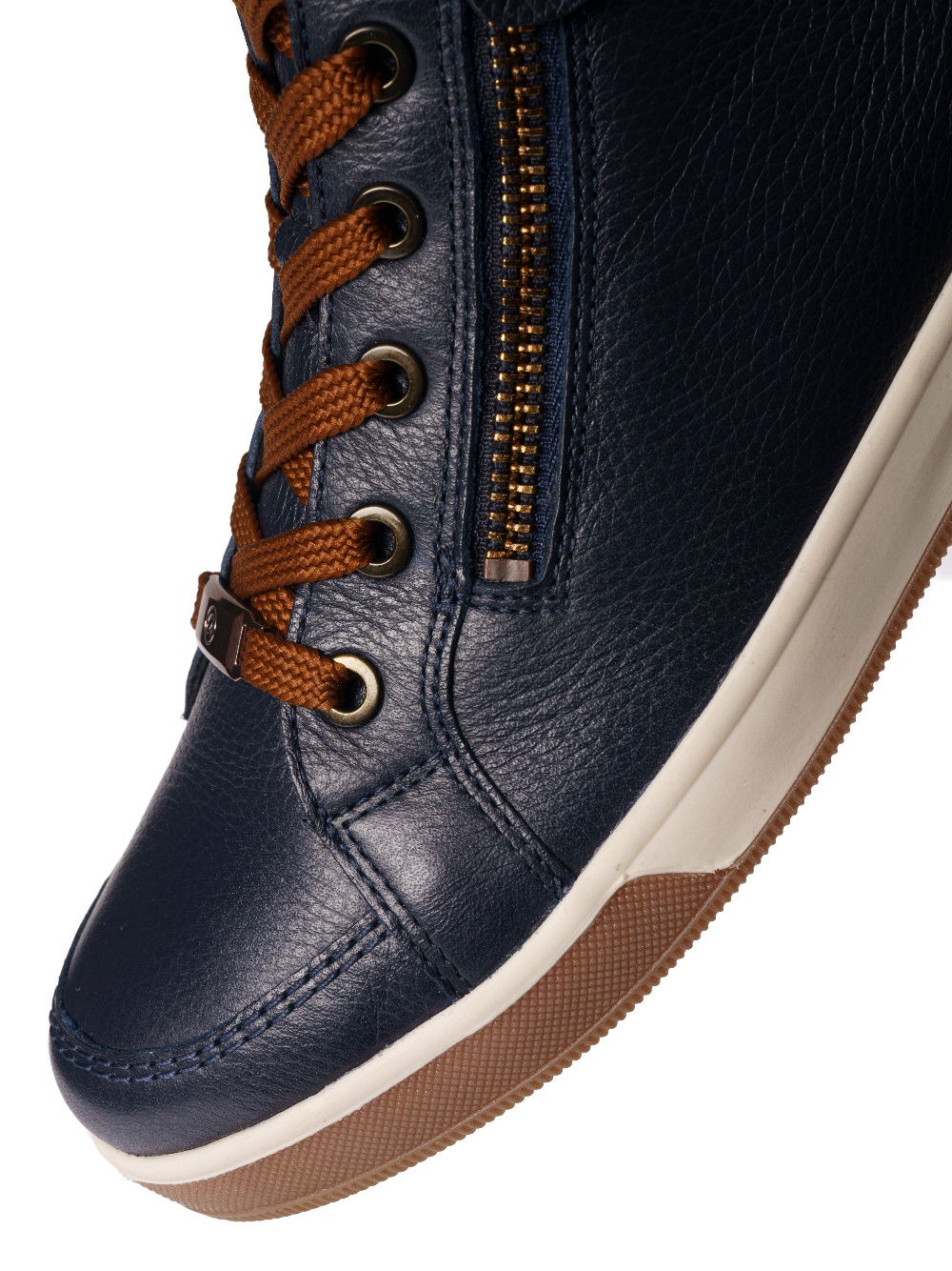 Woman modelling navy blue ankle boots