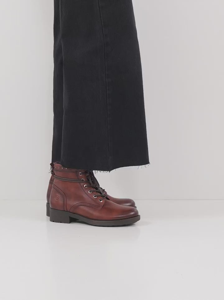 Tamaris Cognac Lace-Up Ankle Boots with Stud Collar (1-25133-45-305)