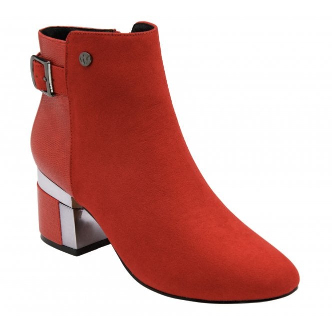 Front view of Lotus Andrea red ankle boot.