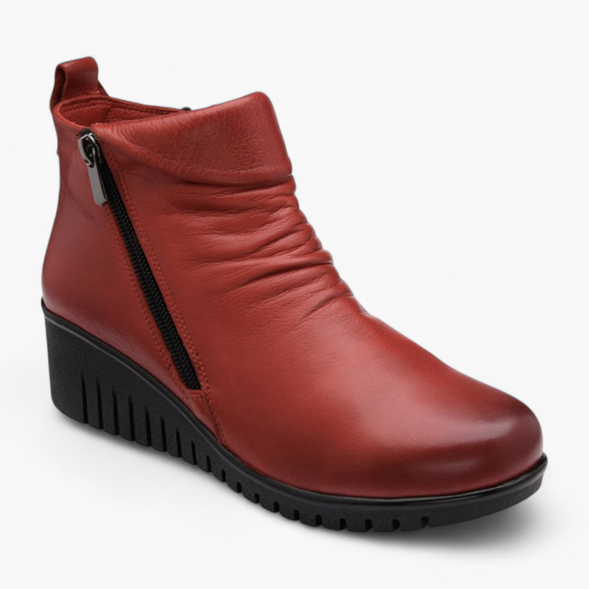 Lotus Cordelia Red Leather Wedge Ankle Boots for Women